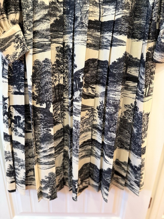 H&M Black and Cream Scenic Print Tie-Neck Midi Dress - Picture 12 of 12